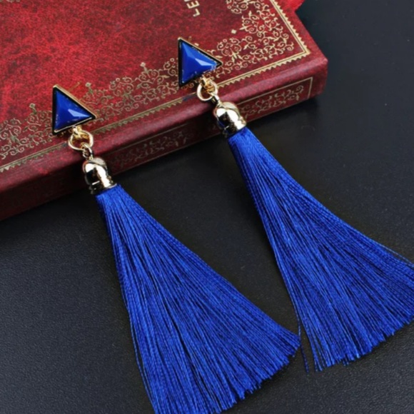 Jewelry - Blue Boho Long Triangle Tassel Drop Earrings